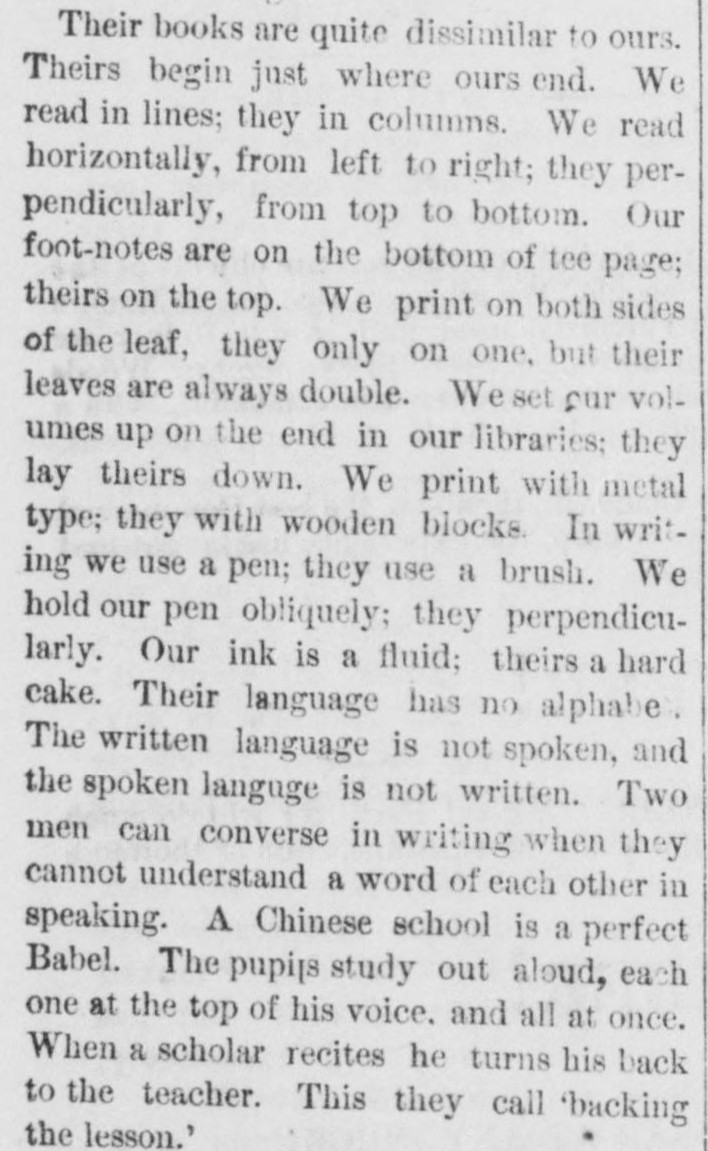 Newspaper clipping: Chinese and Americans: A Chapter of Contrarities, The Dawson Journal, April 12, 1883