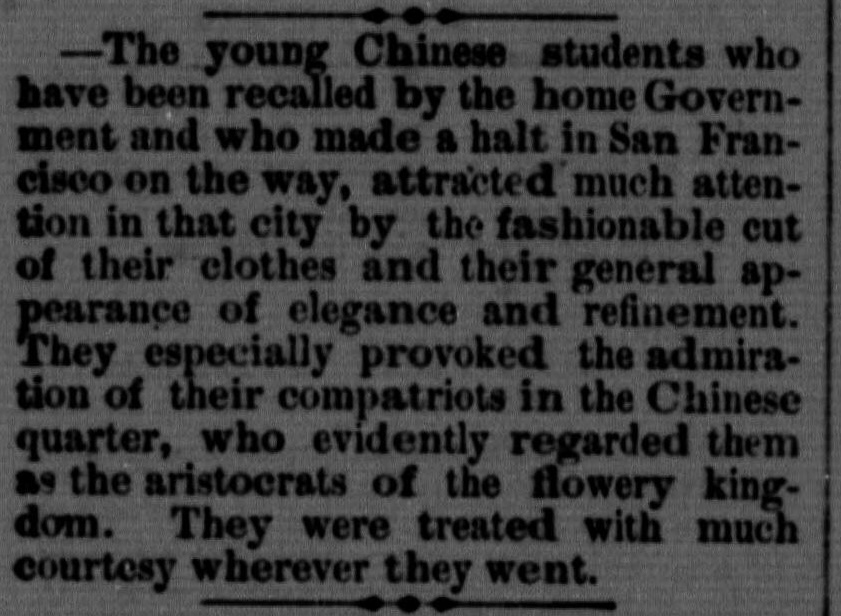 Newspaper clipping: Recalled Students in San Francisco, The Jasper Weekly Courier, September 30, 1881