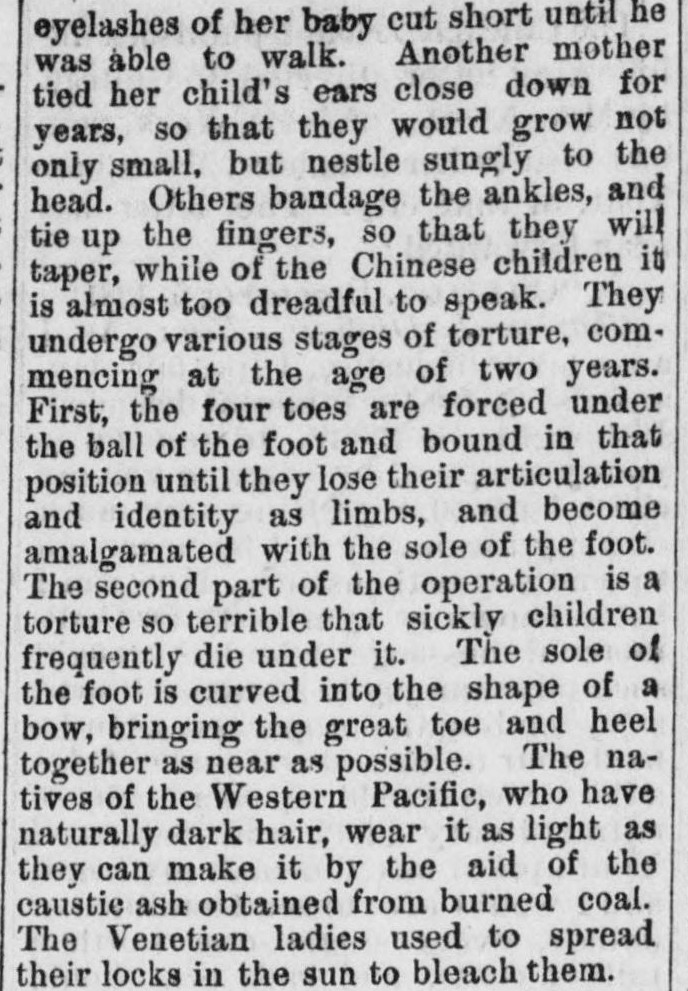 Newspaper clipping: Suffering to be Beautiful, The Republican, December 17, 1881