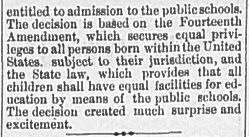 Newspaper clipping: The Chinese Must Go — to School, The Wheeling Daily Intelligencer, January 10, 1885, page 2