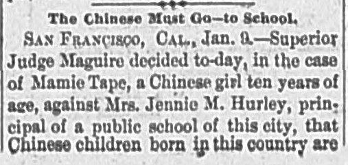 Newspaper clipping: The Chinese Must Go — to School, The Wheeling Daily Intelligencer, January 10, 1885, page 1